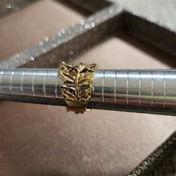 Gold Plated Vine Leaf Gemstone Ring - Picture 6 of 12